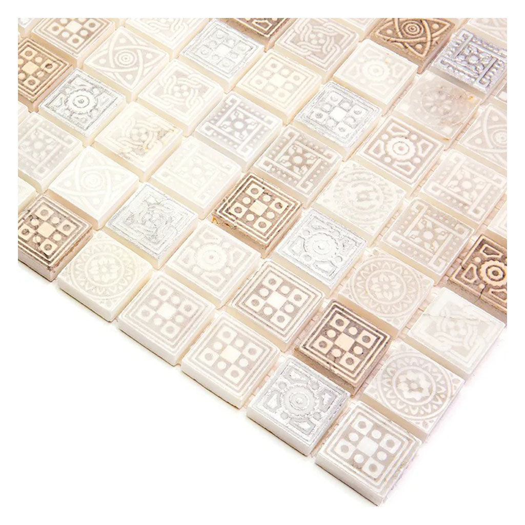 Cream Soft Earthy 12x12 Foiled Texture Square Stone Mosaic Tile (5 pack, 5 sq ft/case) - Sample