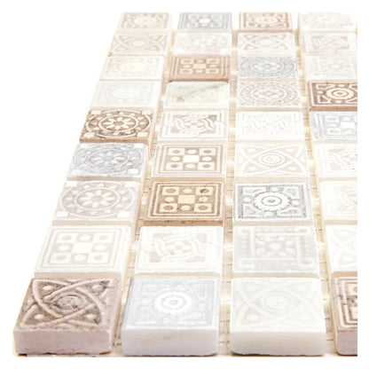 Cream Soft Earthy 12x12 Foiled Texture Square Stone Mosaic Tile (5 pack, 5 sq ft/case) - Sample