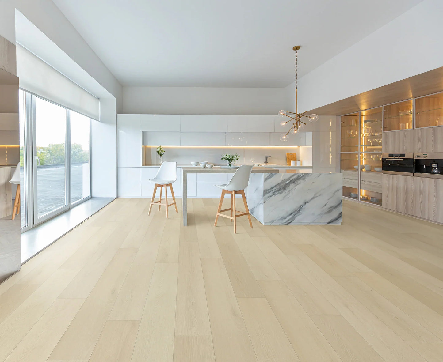 Light Beige Micro Bevel Matte 9.25"x60" Waterproof Laminate Flooring 12mm - Linea