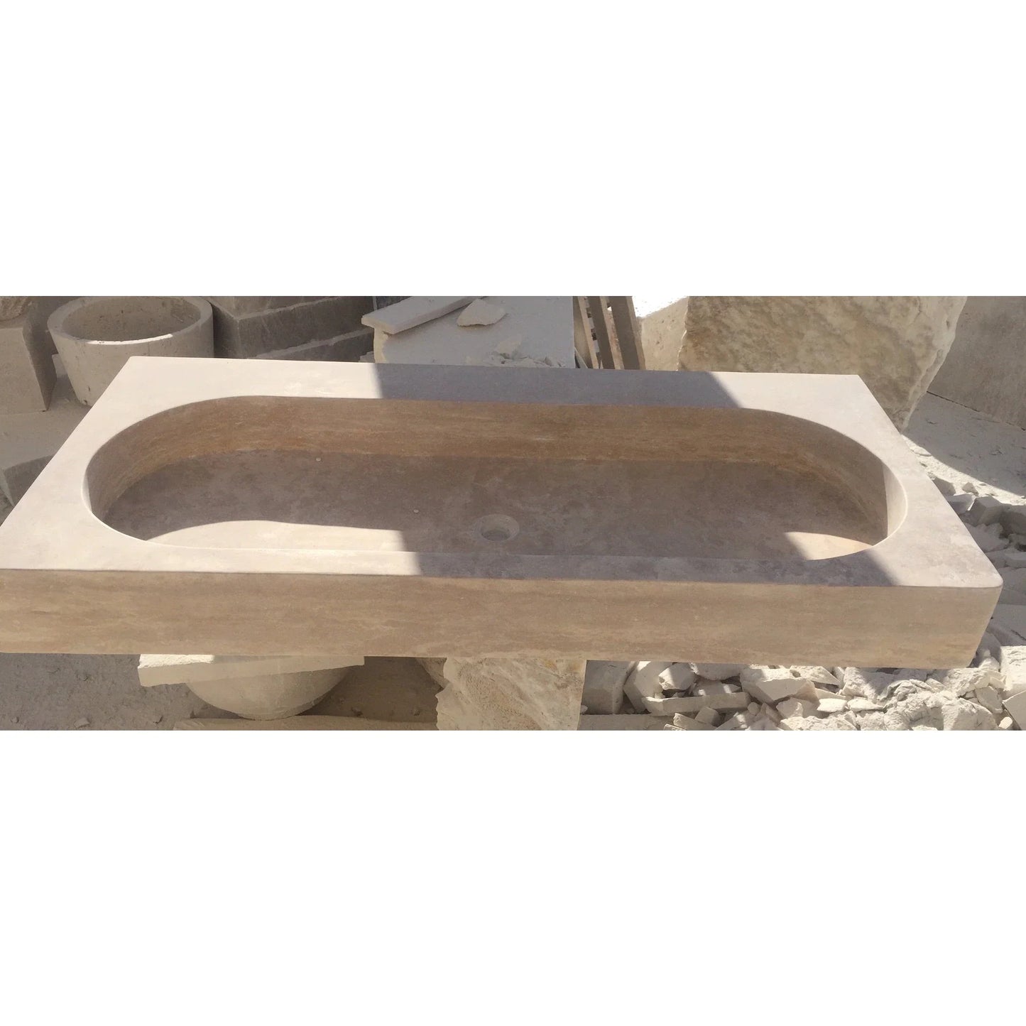 Light Travertine Natural Stone Basin Rectangular Travertine Bathroom Sink (W)48" (D)22" (H)5"