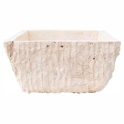 Troia Light Rustic Travertine Rectangular Above Vanity Bathroom Sink Hand Chiseled Exterior side view