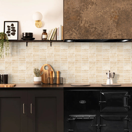 Light Beige Travertine Tumbled Mosaic Tile (10 sqft per box)