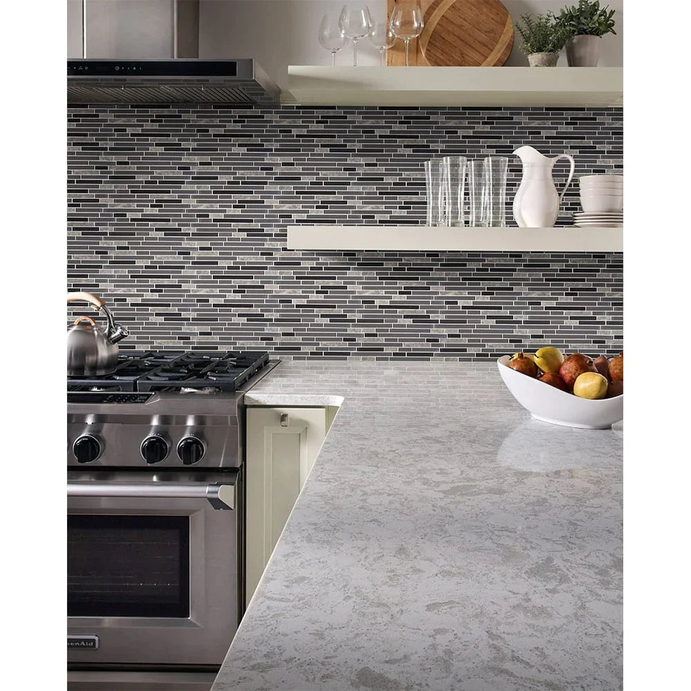 MSI Lorena Grigio Interlocking Glass and Stone Mosaic Tile 11.81"x12"