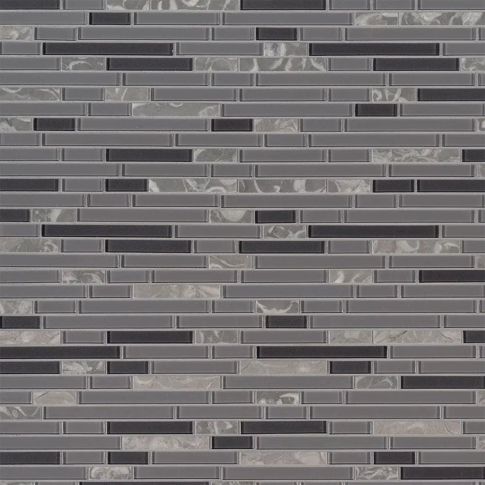 MSI Lorena Grigio Interlocking Glass and Stone Mosaic Tile 11.81"x12"