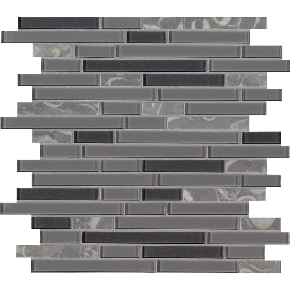 MSI Lorena Grigio Interlocking Glass and Stone Mosaic Tile 11.81"x12"