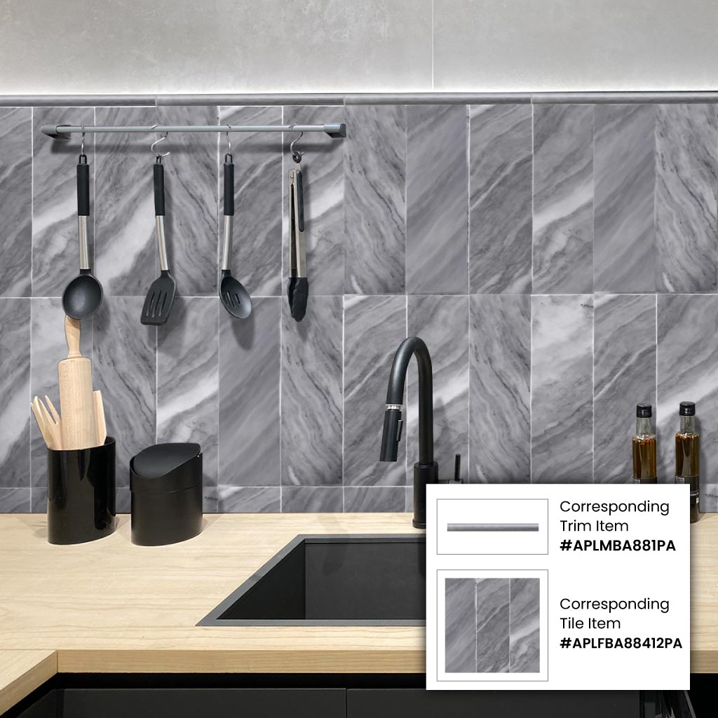 Gray 4x12 Polished Subway Bardiglio Nuvolato Marble Tile (15 pack, 5 sq ft/case)