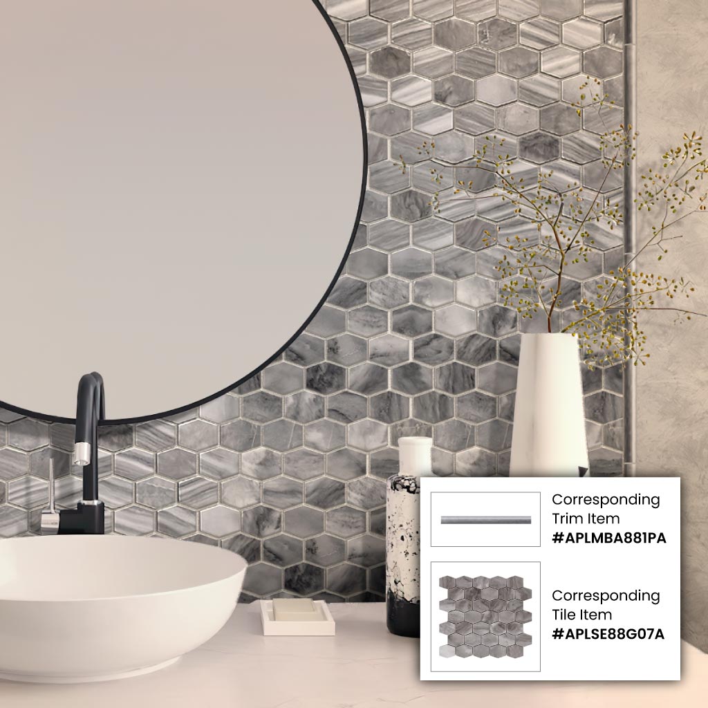 Gray 12x12 Polished Hexagon Bardiglio Nuvolato Marble Mosaic Tile (5 pack, 4.875 sq ft/case)