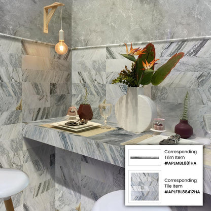 Gray 0.5x12 Honed Calacatta Bluette Pencil Marble Tile Trim (10 pack, 0.5 sq ft/case)