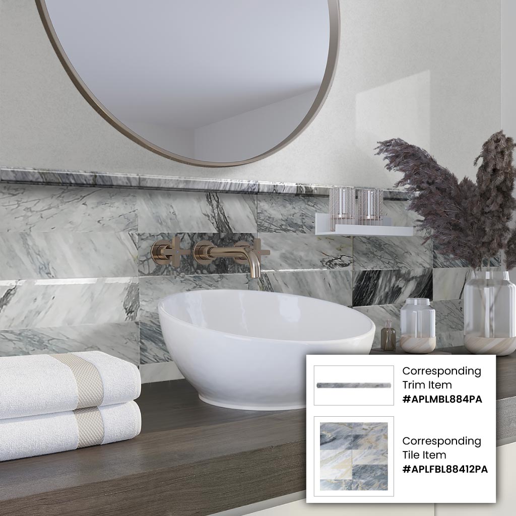 Cloud Gray 0.8x12 Polished Calacatta Bluette Pencil Marble Tile Trim (10 pack, 0.5 sq ft/case)