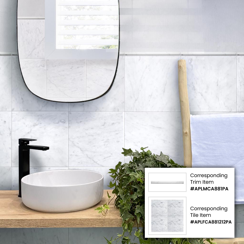 White 0.5x12 Polished Bianco Carrara Pencil Marble Tile Trim (10 pack, 0.5 sq ft/case)