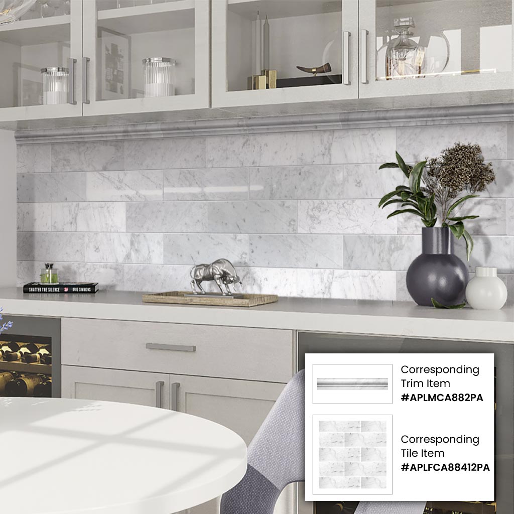 White 4x12 Polished Subway Bianco Carrara Marble Tile (15 pack, 5 sq ft/case)