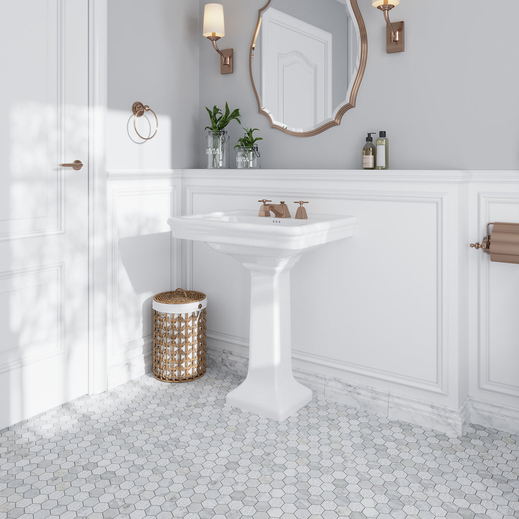 White 12x12 Polished Etched Hexagon Bianco Carrara Glass Marble Mosaic Tile (5 pack, 4.92 sq ft/case)