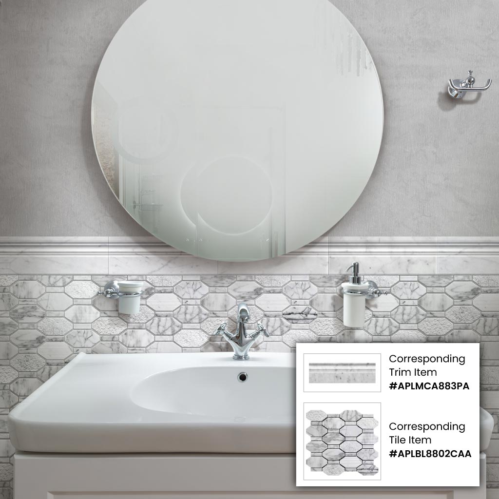White 11x12 Polished Etched Hexagon Marble Mosaic Tile (5 pack, 4.66 sq ft/case) - Sample