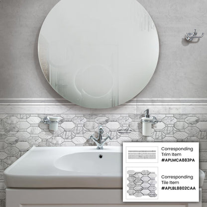 White 11x12 Polished Etched Hexagon Bianco Carrara Marble Mosaic Tile (5 pack, 4.66 sq ft/case)