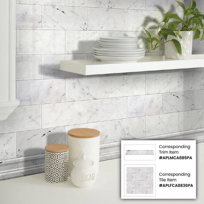 White 3x6 Polished Subway Bianco Carrara Marble Tile (40 pack, 5 sq ft/case)