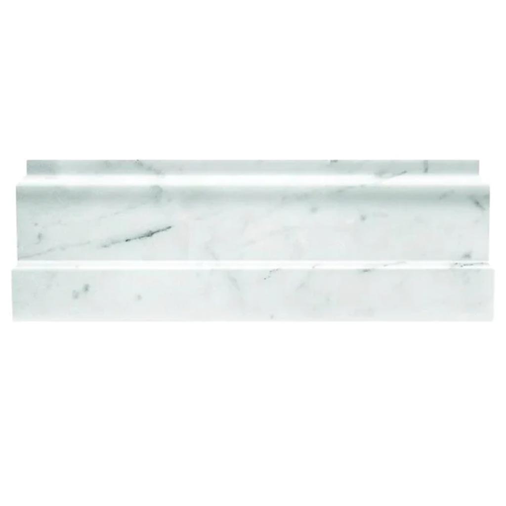 White 4x12 Polished Bianco Carrara Baseboard Marble Tile Trim (10 pack, 3.33 sq ft/case)