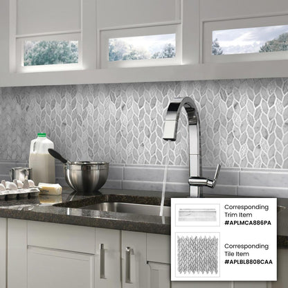 White 4x12 Polished Marble Baseboard Step Tile Trim (10 pack, 3.33 sq ft/case) - Sample