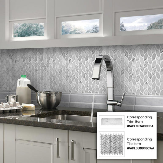 White 4x12 Polished Marble Baseboard Step Tile Trim (10 pack, 3.33 sq ft/case) - Sample