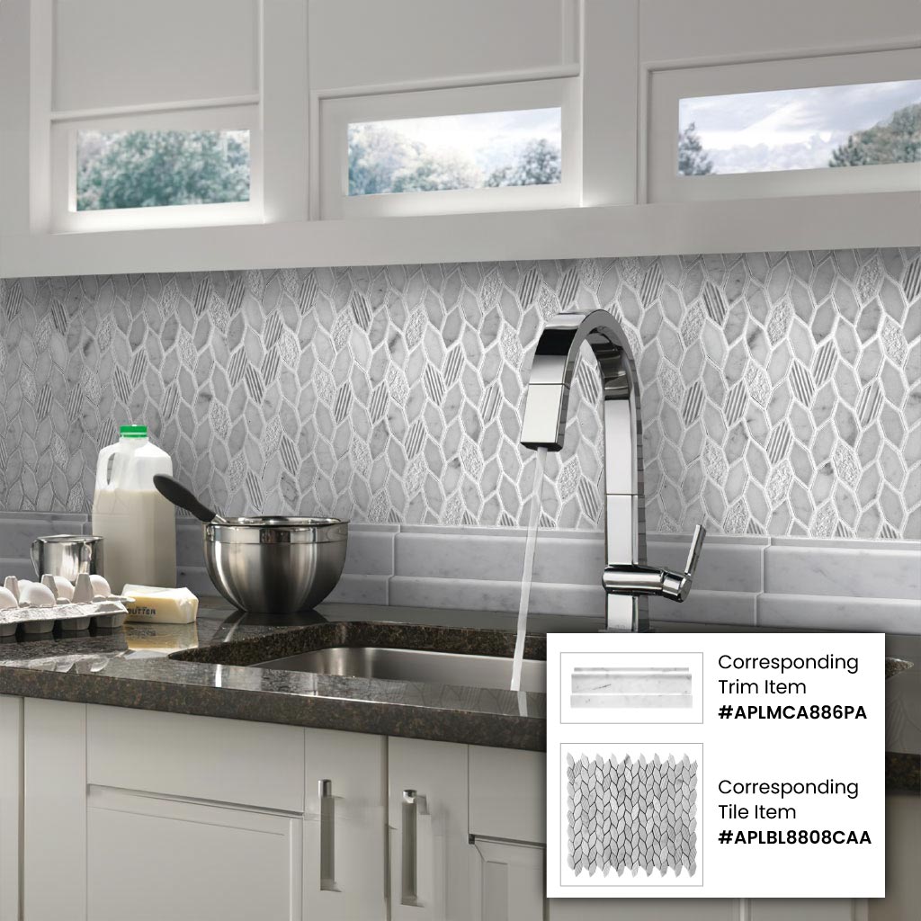 White Gray 12x12 Polished Etched Hexagon Marble Mosaic Tile (5 pack, 4.92 sq ft/case) - Sample