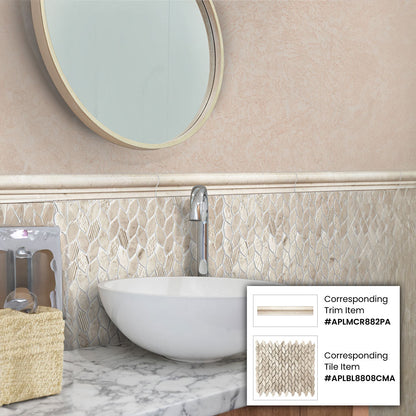 Beige 2x12 Polished Crema Marfil Chair Rail Marble Tile Trim (10 pack, 1.667 sq ft/case)
