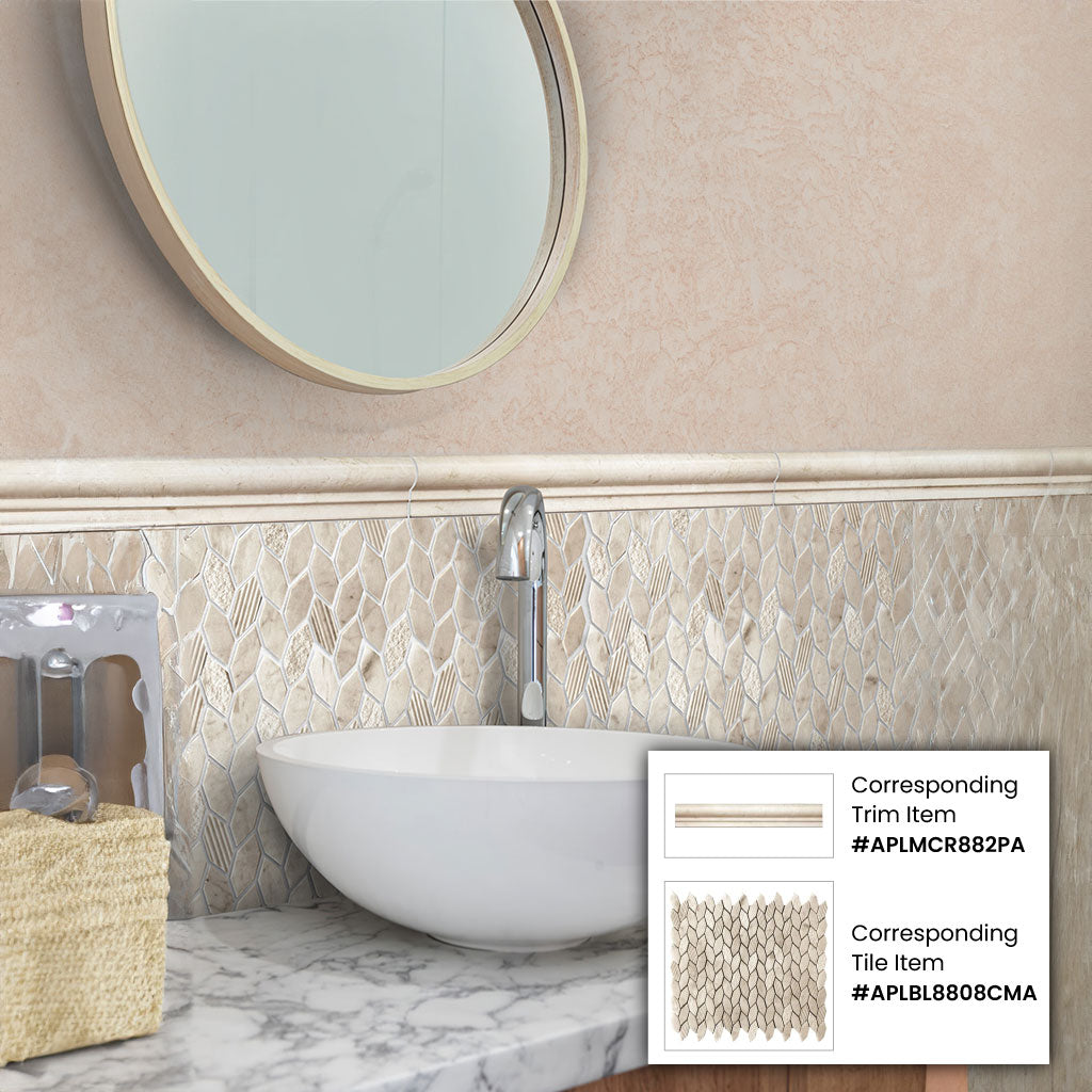 Beige 2x12 Marble Polished Chair Rail Tile Trim (10 pack, 1.667 sq ft/case) - Sample