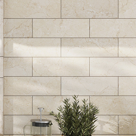 Beige 4x12 Honed Subway Crema Marfil Marble Tile (15 pack, 5 sq ft/case)