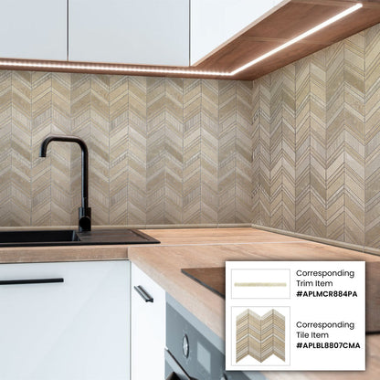 Beige 13x13 Polished Etched Herringbone Crema Marfil Marble Mosaic Tile (5 pack, 6.09 sq ft/case)