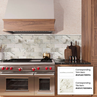 White 0.5x12 Polished Calacatta Gold Pencil Marble Tile Trim (10 pack, 0.5 sq ft/case)