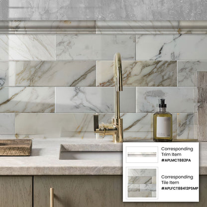White 2x12 Calacatta Gold Polished Chair Rail Marble Tile Trim (10 pack, 1.667 sq ft/case)