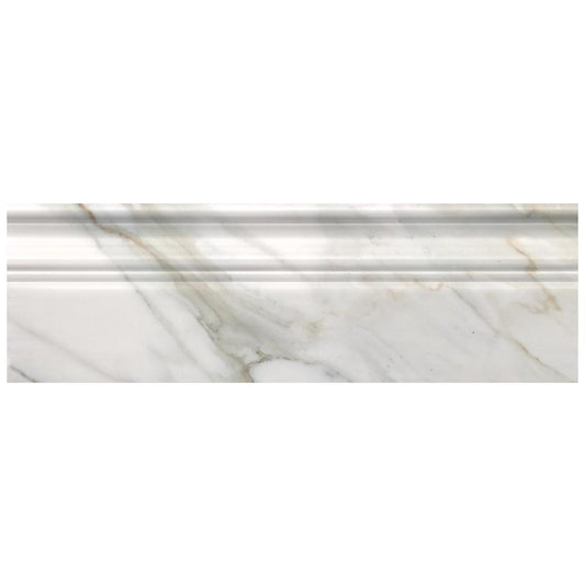White 4x12 Calacatta Gold Polished Baseboard Marble Tile Trim (10 pack, 3.33 sq ft/case)