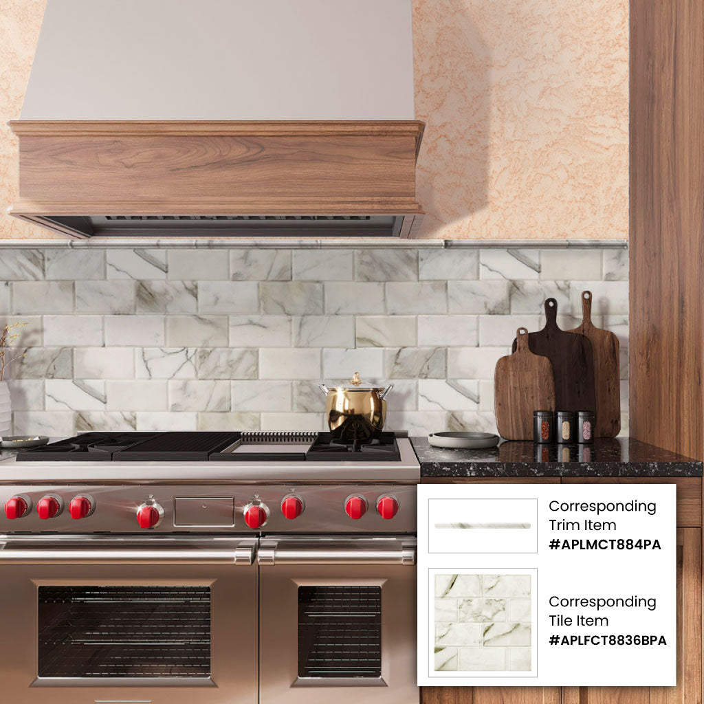 White 3x6 Polished Beveled Subway Calacatta Gold Marble Tile (40 pack, 5 sq ft/case)