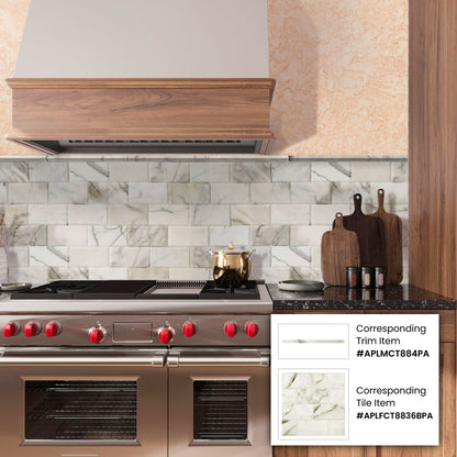 White 3x6 Polished Beveled Subway Calacatta Gold Marble Tile (40 pack, 5 sq ft/case)