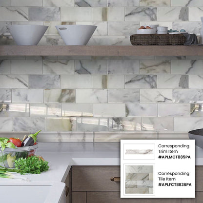 White 3x6 Polished Subway Calacatta Gold Marble Tile (40 pack, 5 sq ft/case)
