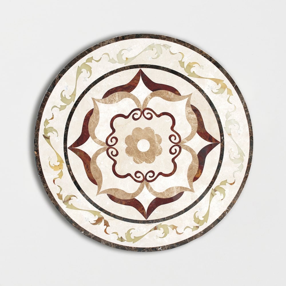 Round Aluminum Backed Multi Finish August Green Marble Medallions