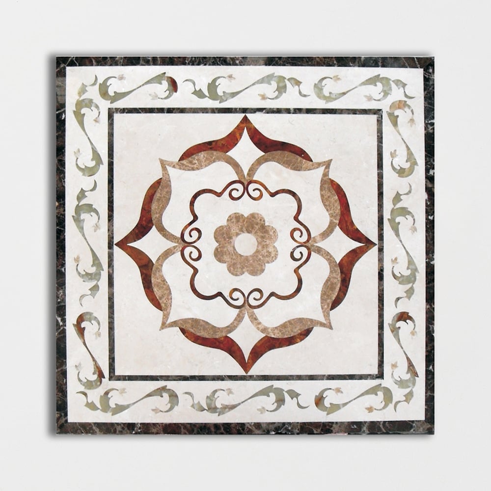 Square Aluminum Backed Multi Finish August Green Marble Medallions
