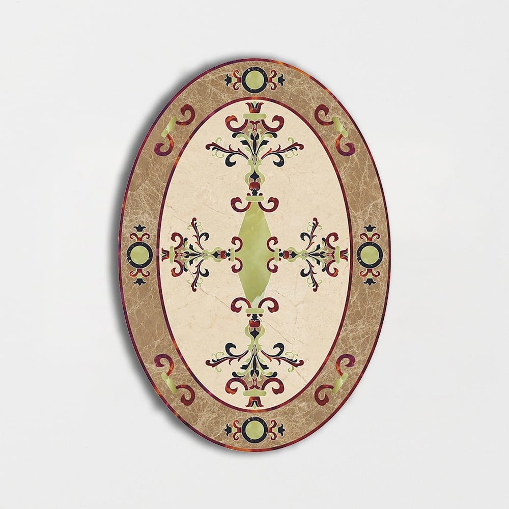 Oval Aluminum Backed Multi Finish Hermes Marble Medallions
