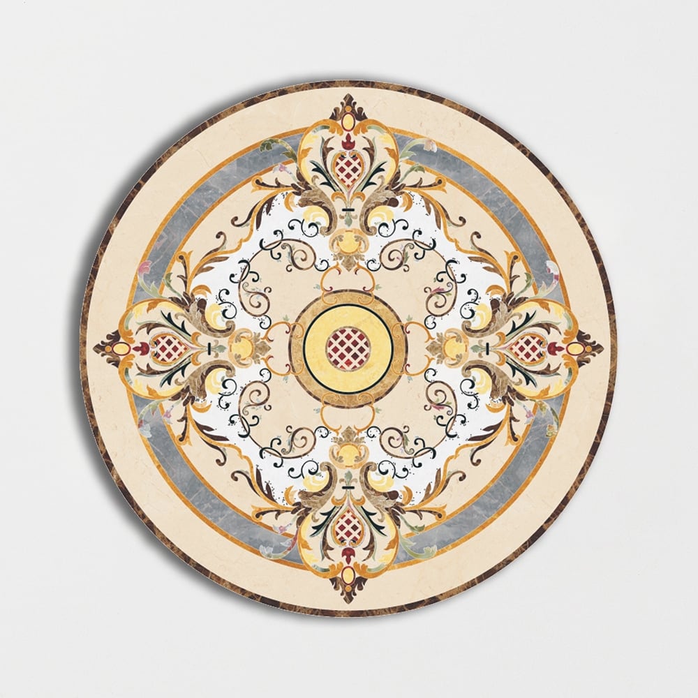 Round Aluminum Backed Multi Finish Flourishing Gray Marble Medallions