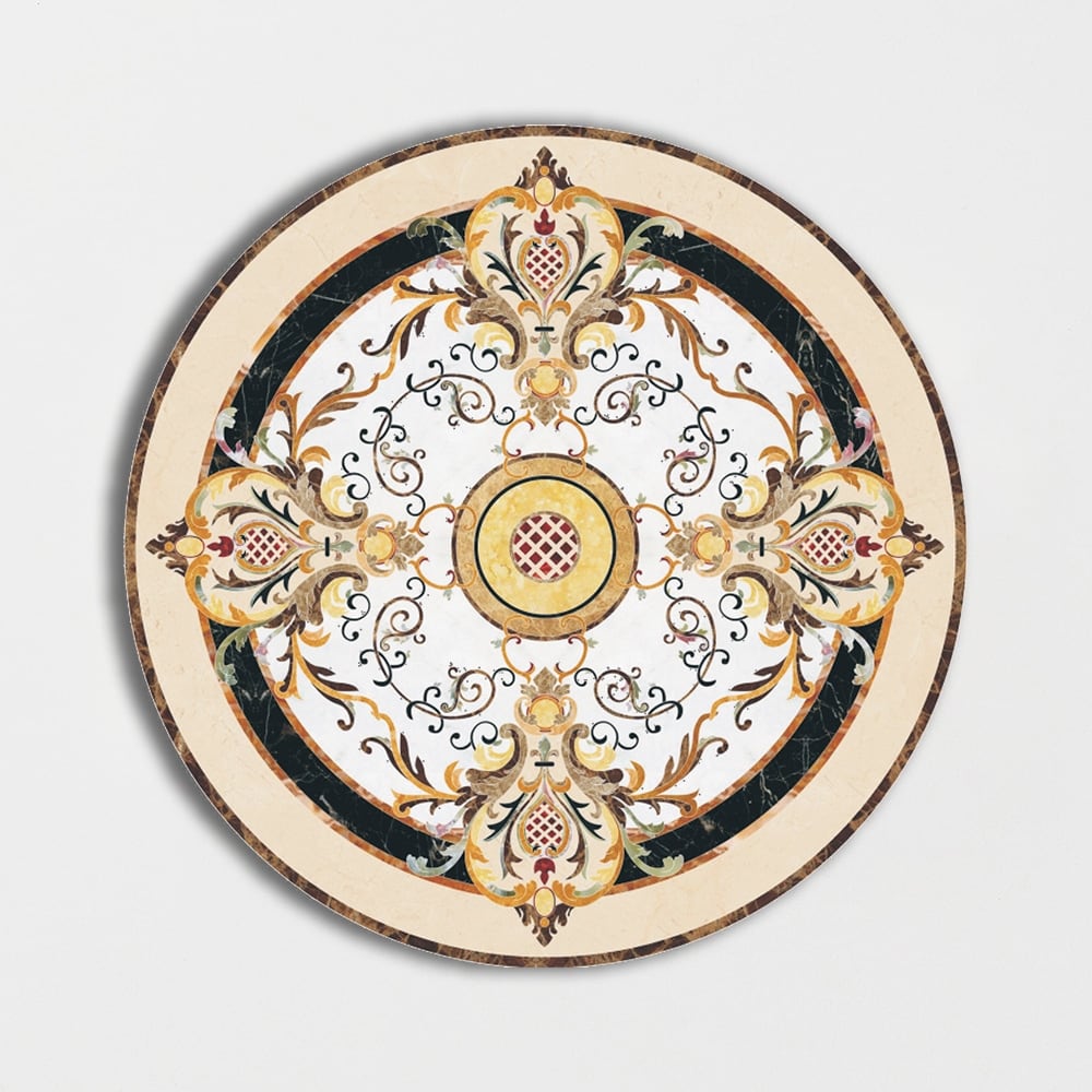 Round Aluminum Backed Multi Finish Flourishing Black Marble Medallions