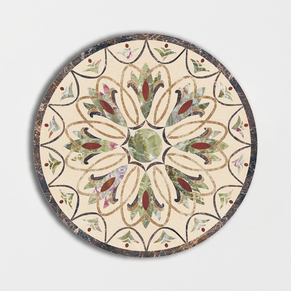 Round Aluminum Backed Multi Finish Lilys Crown Marble Medallions