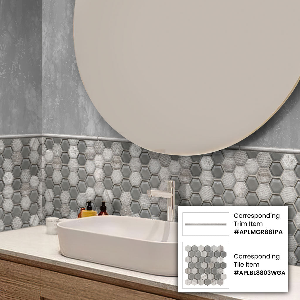 Wooden Grey Glass 12x12 Polished Etched Hexagon Marble Mosaic Tile (5 pack, 4.92 sq ft/case)