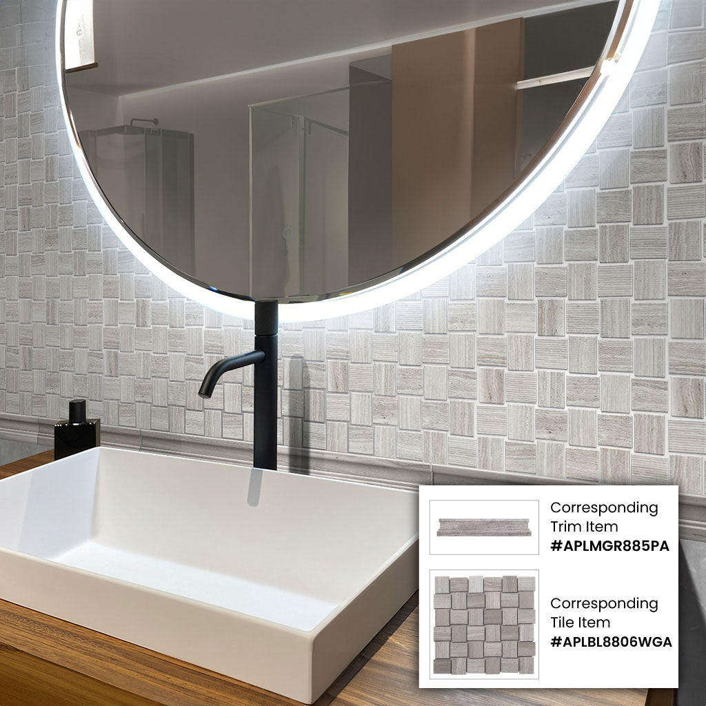 Wooden Grey 2x12 Chair Rail Polished Marble Tile Trim (10 pack, 1.667 sq ft/case)
