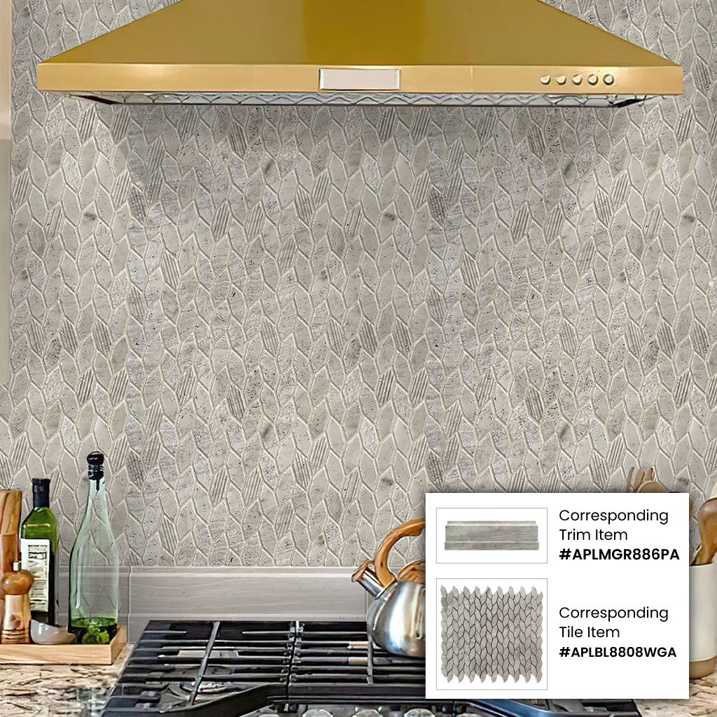 Gray 12x12 Polished Etched Hexagon Marble Mosaic Tile (5 pack, 4.92 sq ft/case) - Sample
