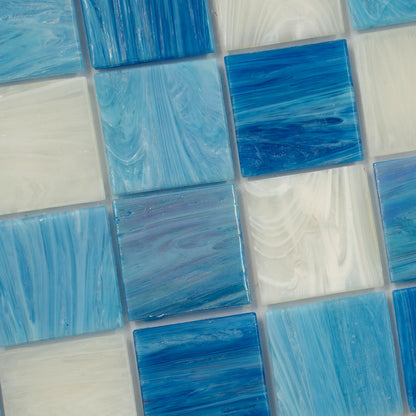 Blue White 12x12 Glossy Glass Uniform Square Mosaic Tile (20 pack, 20 sq ft/case)