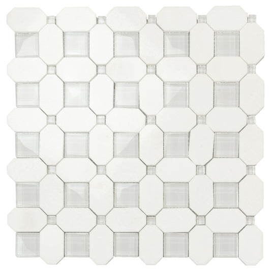 5-Pack White, Blue 12-in x 12-in Polished Glass Wall Tile