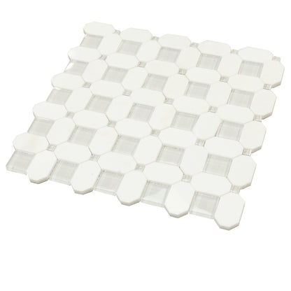 5-Pack White, Blue 12-in x 12-in Polished Glass Wall Tile - Sample
