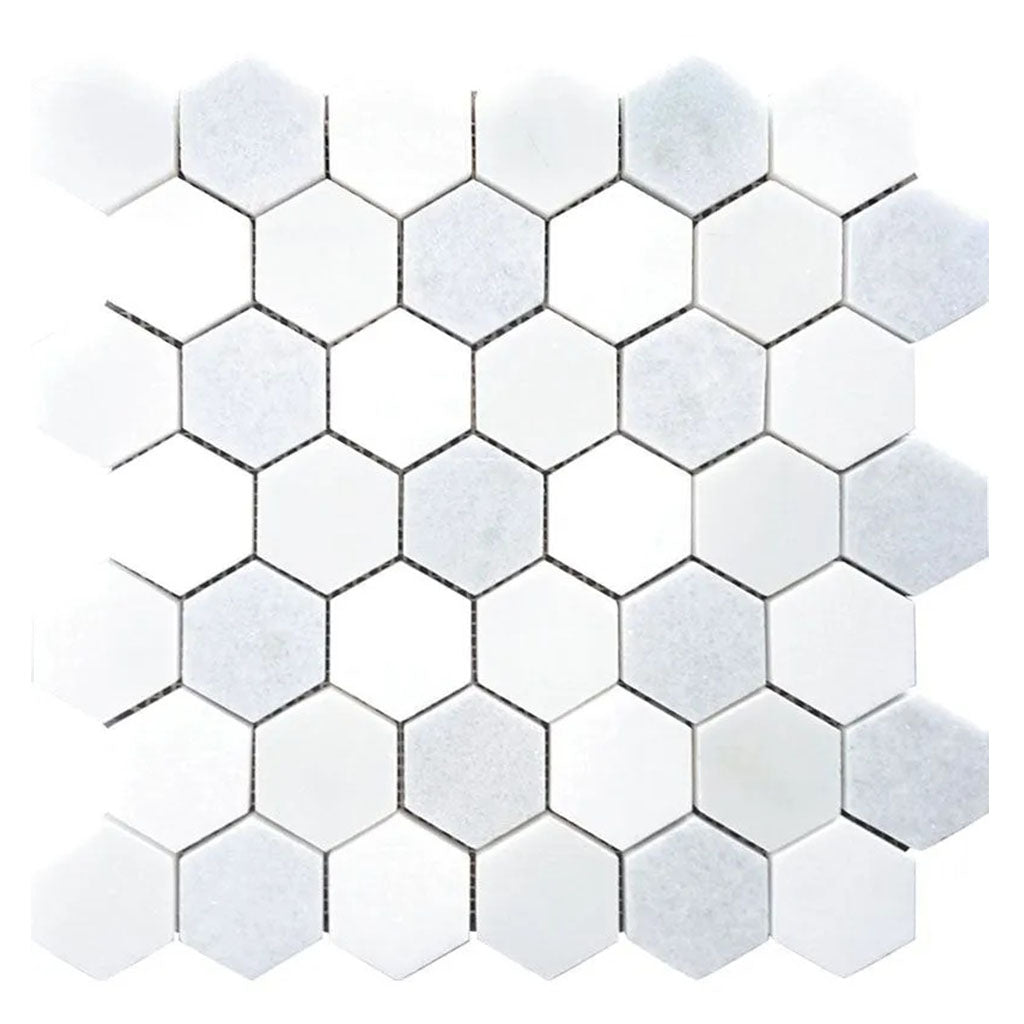 Thassos, Blue Celeste, Paper White 12x12 Polished Hexagon Marble Mosaic Tile (5 pack, 4.83 sq ft/case)