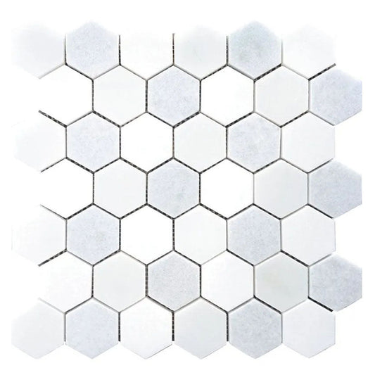 White Soft Blue 12x12 Polished Hexagon Marble Mosaic Tile (5 pack, 4.83 sq ft/case) - Sample