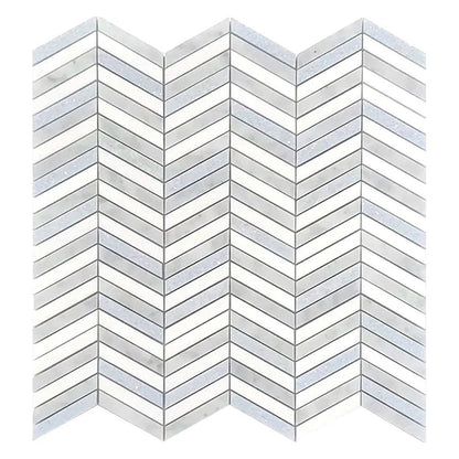 Thassos Bianco Carrara Blue Celeste 12x12 Polished Chevron Marble Mosaic Tile (5 pack, 5 sq ft/case)