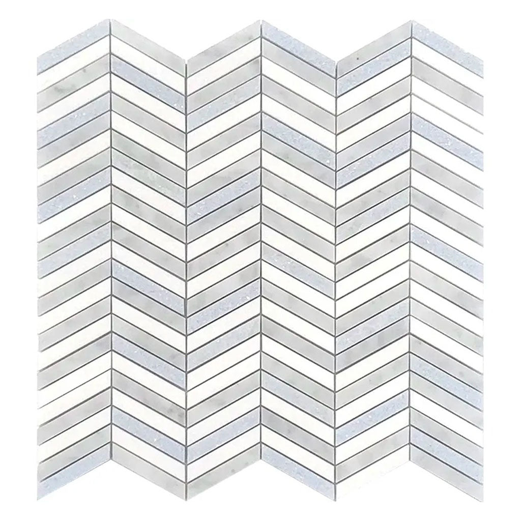 White Gray Blue 12x12 Polished Chevron Marble Mosaic Tile (5 pack, 5 sq ft/case) - Sample
