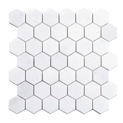 Snow White 12x12 Honed Hexagon Thassos Marble Mosaic Tile (5 pack, 4.83 sq ft/case)